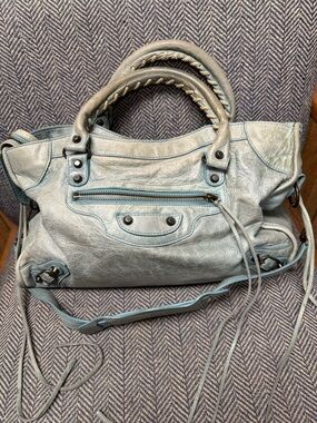 Light Blue Leather Women's Satchel City Bag